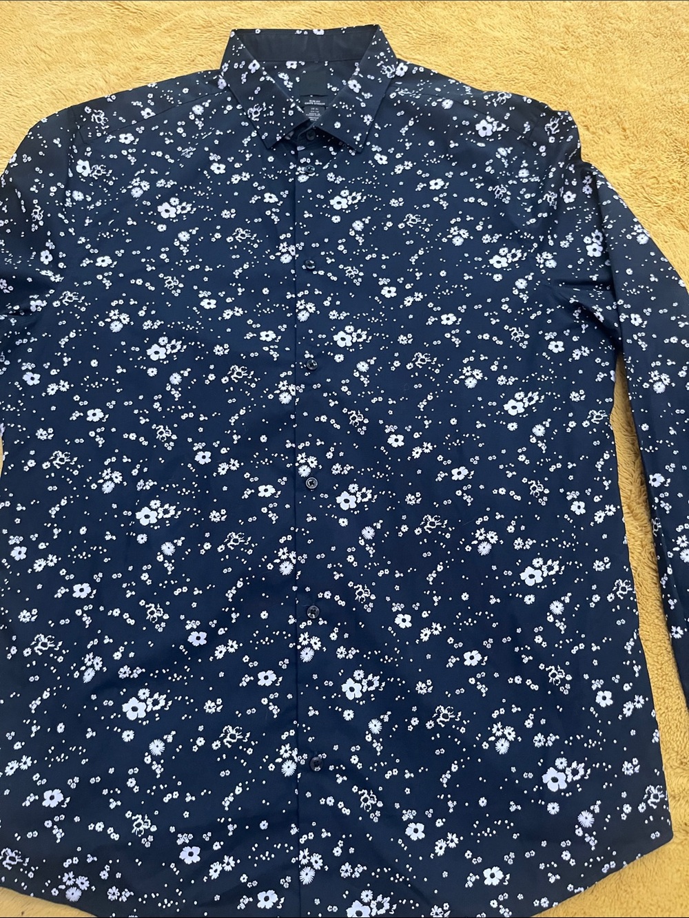 H&M Navy Blue Button-Down Shirt with White Floral Print